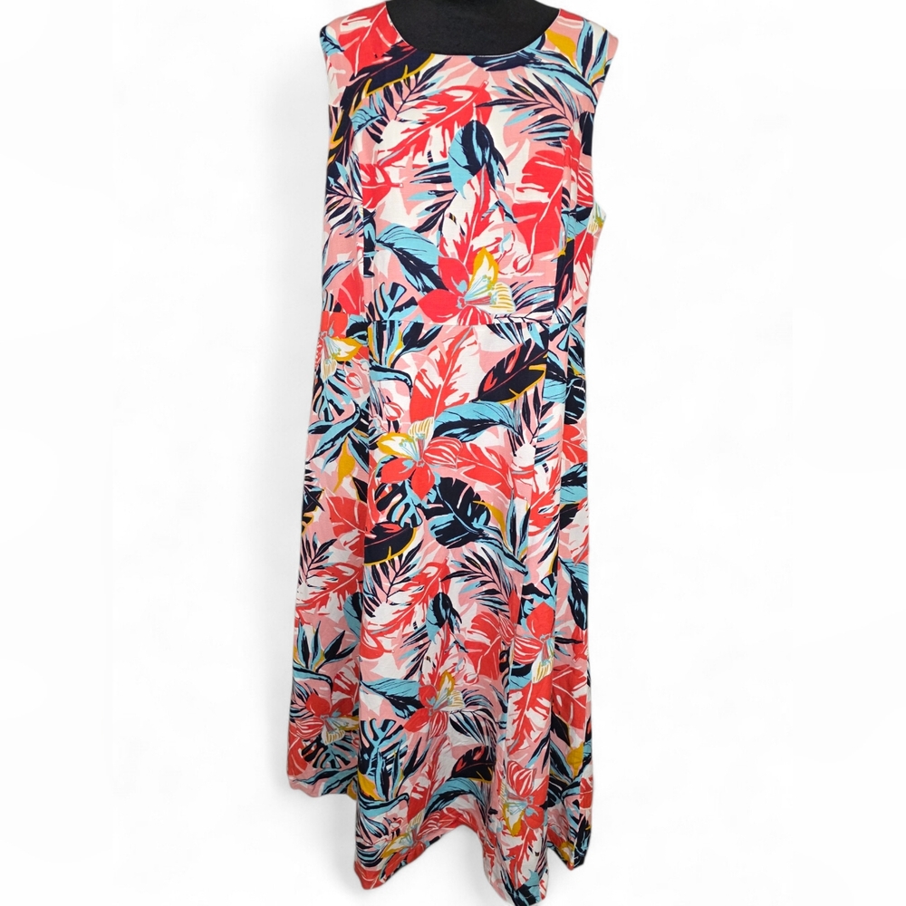Jessica London Tropical Floral Linen Blend Maxi Dress 16W Vacation Resort - Picture 2 of 9